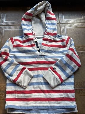 Fat Face Kids Hooded Stripe Pullover - Red, Light Blue & White